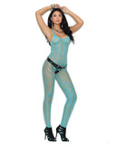 Crochet Pothole Bodystocking W-open Crotch Turquoise O-s