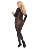 Opaque Long Sleeve Bodystocking W-open Crotch Black Qn