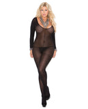 Opaque Long Sleeve Bodystocking W-open Crotch Black Qn