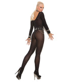 Opaque Long Sleeve Bodystocking W-open Crotch Black O-s