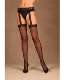 Sheer Thigh Highs W-attached Lace Garterbelt Black O-s