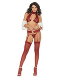 Vivace Lace Bralette & Garterbelt W-pearl Accent & G-string Burgandy O-s