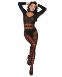 Vivace Sheer & Opaque Long Sleeve Bodystocking W-horizontal Stripes & Open Crotch Black O-s