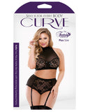 Curve Katia Halter Bra W/gartered Panties Black