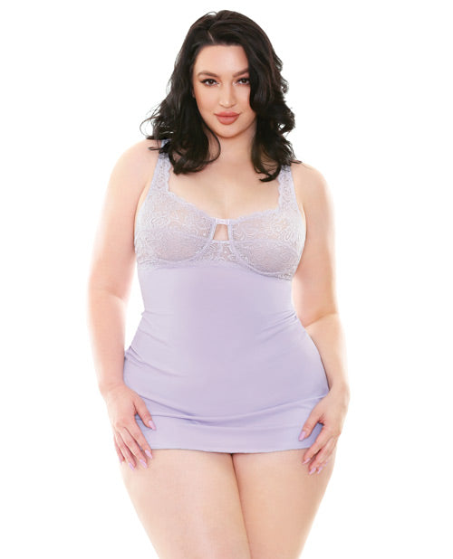 Curve Abigail Underwire Lace Chemise & G-string Lilac 3x-4x