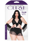 Curve Sassy In The Saddle Collared Top, Skirt, Cuffs, Skirt & Panty Black/white