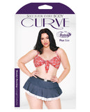 Curve Woodys Roundup Halter Bra, Skirt W-lace Trim & Ruffled Panty Red-blue 3x-4x