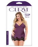 Curve Luxury Microfiber & Lace Chemise W/g-string Purple