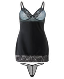 Spring Blue La La Lace Chemise W/slit & G-string Black/blue