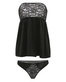 Fall Winter Metallic Lace & Satin Tie Back Babydoll W/panty Black