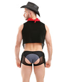 Mens Play Bucking Bronco Vest, Handkerchief, Chap Shorts & Underwear Black