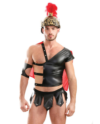 Mens Play Gluteus Maximus Trojan Harness Cape Top, Skirted Underwear & Arm Cuff Black