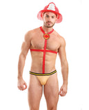 Mens Play Fire Flamer Fireman Harness Underwear Red