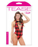 Tease Plaid Collar Tie Bodysuit Red/black