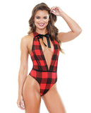 Tease Plaid Collar Tie Bodysuit Red/black