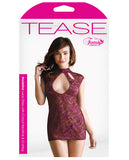 Tease Madeline Intricate Cutout Lace Dress W/high Neck Collar Wine
