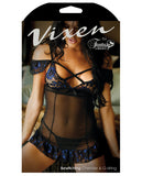 Vixen Bewiching Off Shoulder Cage Chemise W-g-string Black-blue L-xl