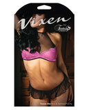 Vixen Tease Me Lace & Mesh Bralette & Skirted G-string Black/magenta