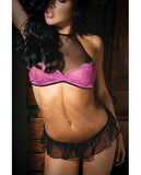 Vixen Tease Me Lace & Mesh Bralette & Skirted G-string Black-magenta Qn