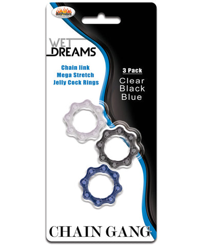 Wet Dreams Chain Gang Cock Rings - Asst. Pack Of 3