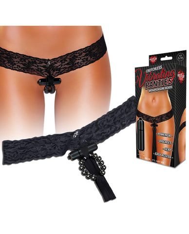 Hustler Vibrating Panties W/hidden Vibe Pocket, Bullet & Stimulation Beads Black