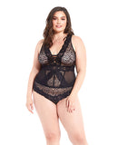 Leopard Mesh & Lace Bustier Set Black