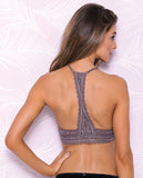 Halter Lace Bralette W/racerback Detail Taupe