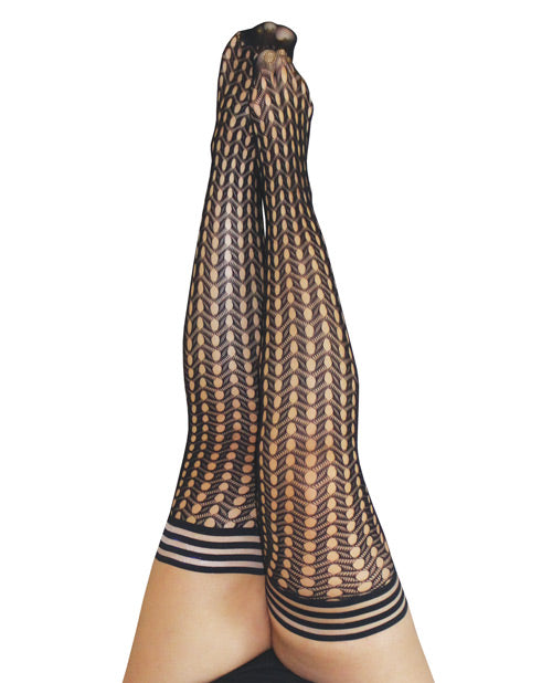 Kix'ies Mimi Dot Fishnet Polka Dot Thigh High Black