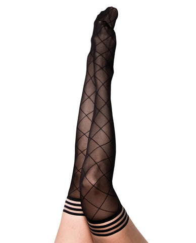 Kix'ies Anna Sheer Diamond Thigh High Black