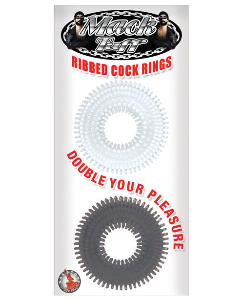 Mack Tuff Ribbed Cock Rings - Clear-smoke Pack Of 2