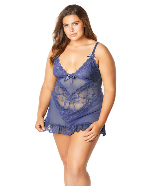 Soft Cup & Lace Babydoll W/g-string Blue Indigo