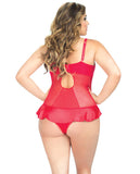 V-plunge Satin Skirted Teddy W-snap Crotch Red 4x