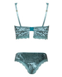 Amalie Crushed Velvet Bralette & Panty W/lace Up Detail Dusty Turquoise