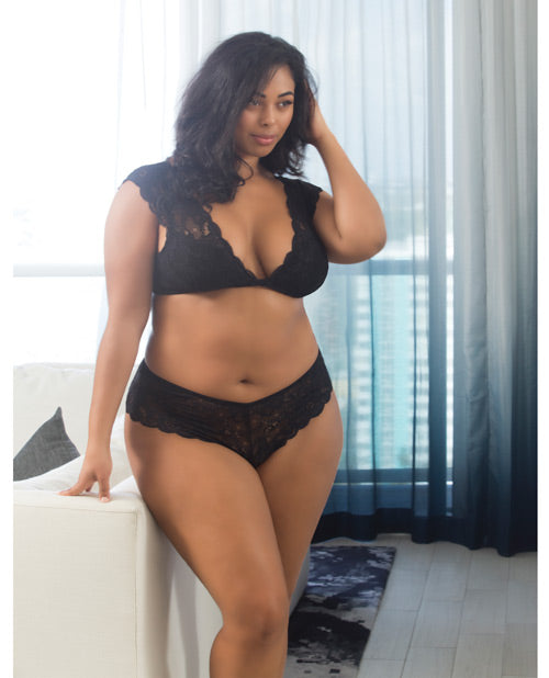 Suzette Lace Bralette W/cap Sleeve & Removable Pads & Lace Panty Black