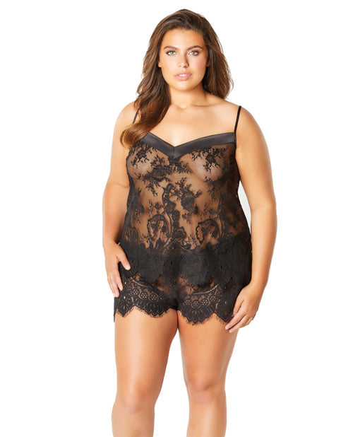 Full Eyelash Lace Camisole & Short W/stretch Satin Edge Black