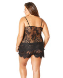 Full Eyelash Lace Camisole & Short W/stretch Satin Edge Black