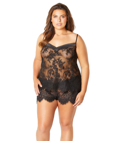 Full Eyelash Lace Camisole & Short W/stretch Satin Edge Black