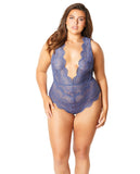 Floral Striped Lace Plunge Teddy Blue Indigo