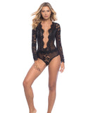 Reneta Eyelash Lace & Microfiber V Plunge Teddy W/snap Crotch