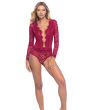 Reneta Eyelash Lace & Microfiber V Plunge Teddy W/snap Crotch