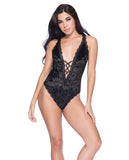 Amalie Crushed Velvet W/lace Up Plunge Neckline Black