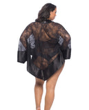 Roxanne Lace Handkerchief Robe W-wide Satin Edges Black Qn