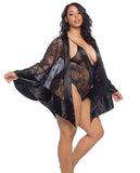 Roxanne Lace Handkerchief Robe W-wide Satin Edges Black Qn