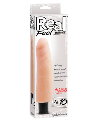 Real Feel No. 10  Long 10" Vibe Waterproof - Mutli-speed Flesh