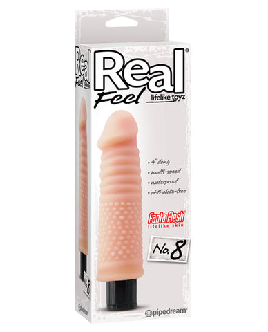 Real Feel No. 8 Long 9" Vibe Waterproof - Mutli-speed Flesh