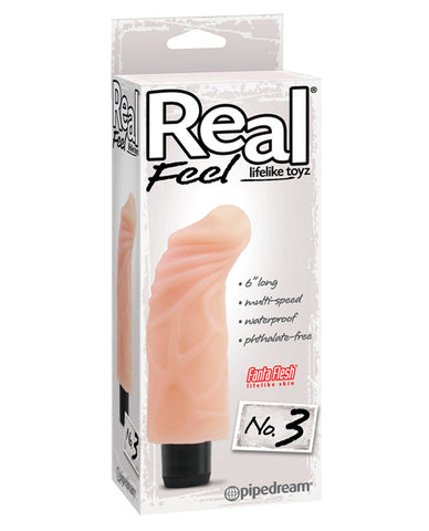 Real Feel No. 3  Long 6" Vibe Waterproof - Mutli-speed Flesh