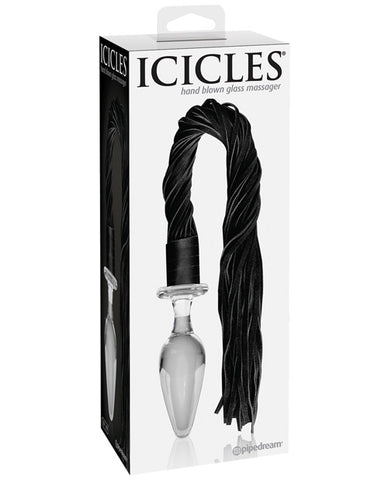 Icicles No. 49 Hand Blown Glass Butt Plug W-attch. Leather Flogger - Clear