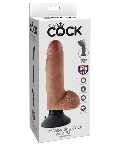 King Cock Vibrating Cock W/balls - Tan