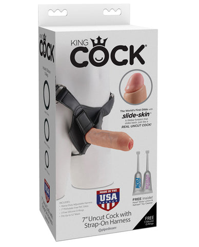 King Cock 7" King Cock Uncut W/strap-on Harness