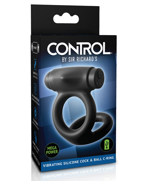 Sir Richards Control Vibrating Silicone Cock & Ball C-ring - Black